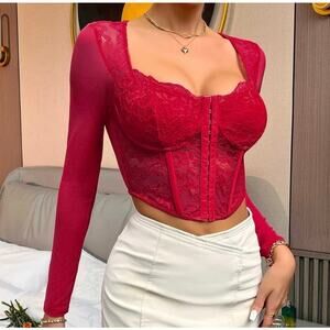 Mesh Lace Corset Bustier Top Womens Large Sheer Party Festival